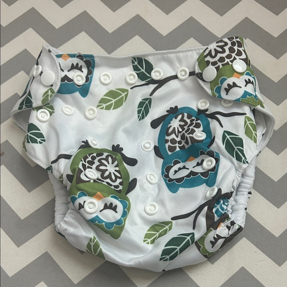 Owl Print Kids Diaper Cover - White, Green, Blue